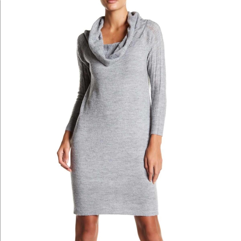 SOLUTIONS OFF THE SHOULDER COWL NECK LONG SLEEVE MINI DRESS SIZE L (NWT)